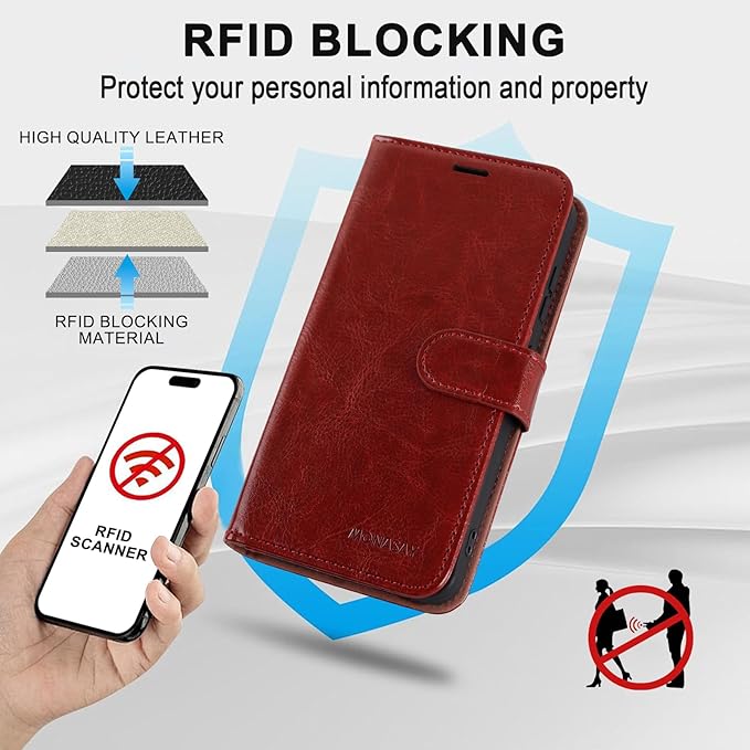 MONASAY Wallet Case Fit for Samsung Galaxy S24 Ultra 5G，[Lens & Glass Screen Protector] [RFID Blocking] Flip Folio Leather Cell Phone Cover with Credit Card Holder, 6.8 inch, Burgundy