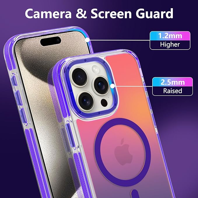 MOWIME Magnetic Case for iPhone 15 Pro Max [Compatible with Magsafe] [Cute Fashion Fluorescent Design] [1 Screen Protector] Slim Translucent Matte Case for iPhone 15 Pro Max 6.7" 2023, Purple