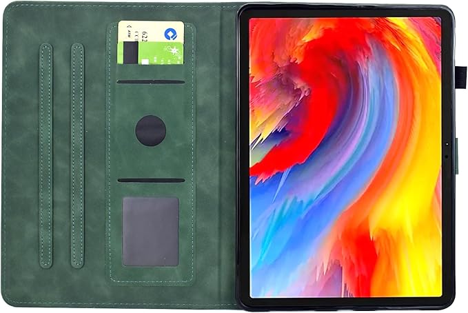 KEROM Case for Samsung Galaxy Tab A9+ Plus 11 Inch 2024 2023 (SM-X210/X216/X218), Embossed Suede Leather Folio Stand Cover with Auto Wake/Sleep & Card Slot & Pen Holder - Green Bird Flower Embossing