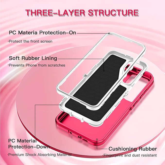for Samsung Galaxy S24 FE 5G Case Heavy Duty Protective Shockproof Dropproof 3-Layer Full Body Protection [Without Screen Protector] Tough Rugged Case for Galaxy S24 FE,Pink/White