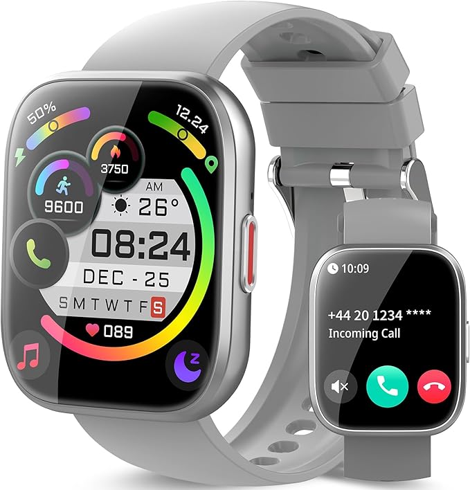 Smart Watch for Men Women Bluetooth Call, 1.85" HD Touch Screen Fitness Watch with Sleep Heart Rate Monitor, 112+ Sports Modes, IP68 Waterproof Activity Trackers for Android iOS, Gray