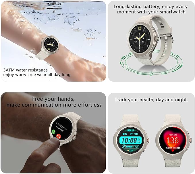 Military Smart Watch with Heart Rate Monitor/Compass/Flashlight/GPS, 1.43" Smartwatch with 170+ Sport Modes,5ATM Waterproof Fitness Watch for Men & Women, Compatible iOS Android (Silver)