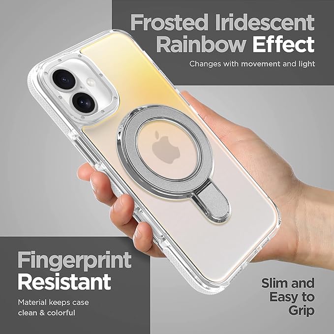 MOWIME Magnetic for iPhone 17 Case with Stand [Compatible with Magsafe] [Cute Fashion Fluorescent Design] [1 Screen Protector] Slim Translucent Matte Case for iPhone 17 6.3" 2025, White