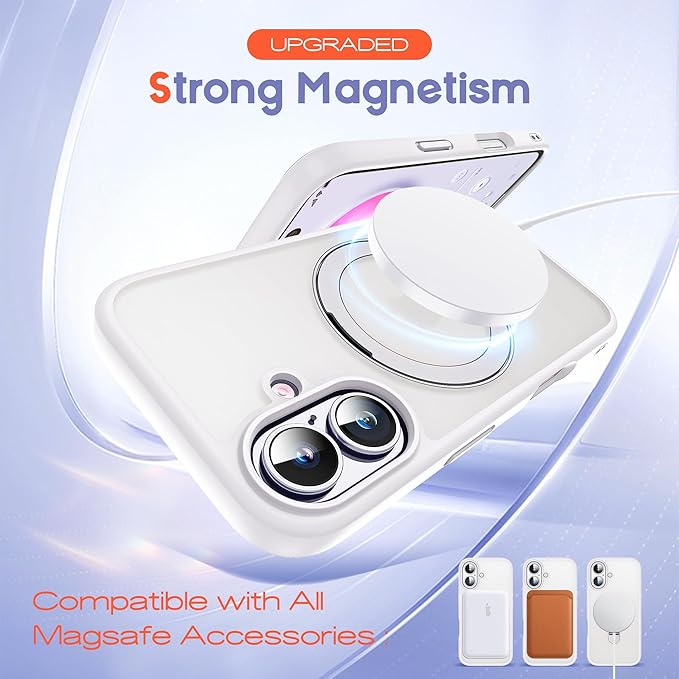 Designed for iPhone 16 Pro Case with Magnetic Ring Stand [Compatible with Mag-Safe] [Military Drop Protection] Shockproof Translucent Phone Cover for iPhone 16 Pro 6.3",White