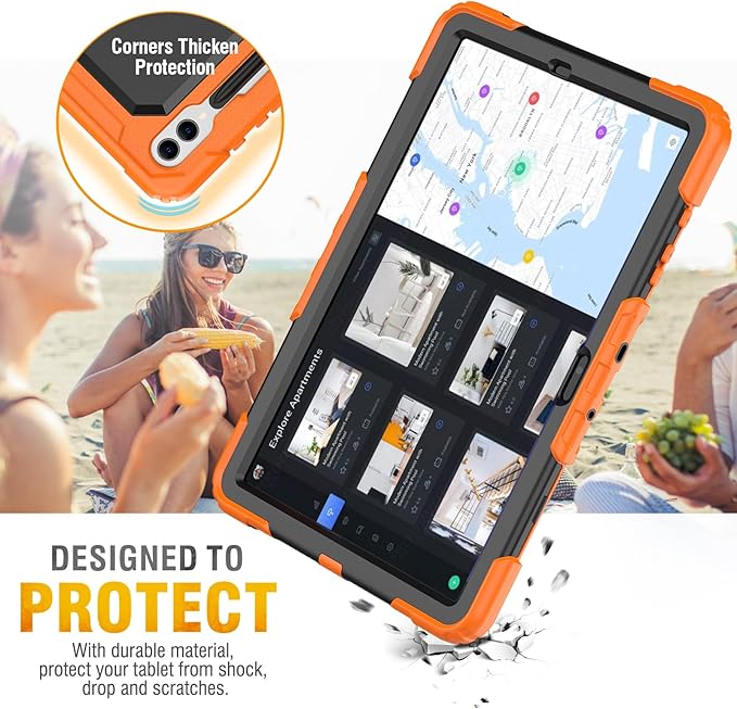 HXCASEAC Case for Samsung Galaxy Tab S7 FE 5G 12.4 inch, Protective with Screen Protector/Hand Strap/S Pen Holder, Heavy Duty Design for Samsung Galaxy S7 FE Tablet Case - Orange