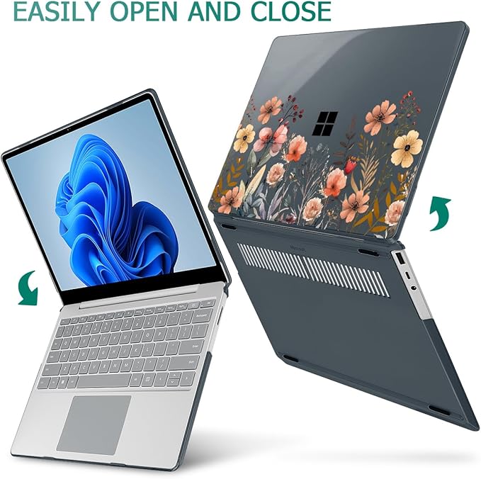 Tuiklol Case for 12.4 Inch Microsoft Surface Laptop Go 3/2 / 1 2023-2020 Releases, Plastic Hard Shell Case with Screen Protector and Keyborad Cover +Dust Plugs Model 2013/1943,Abstract Flower