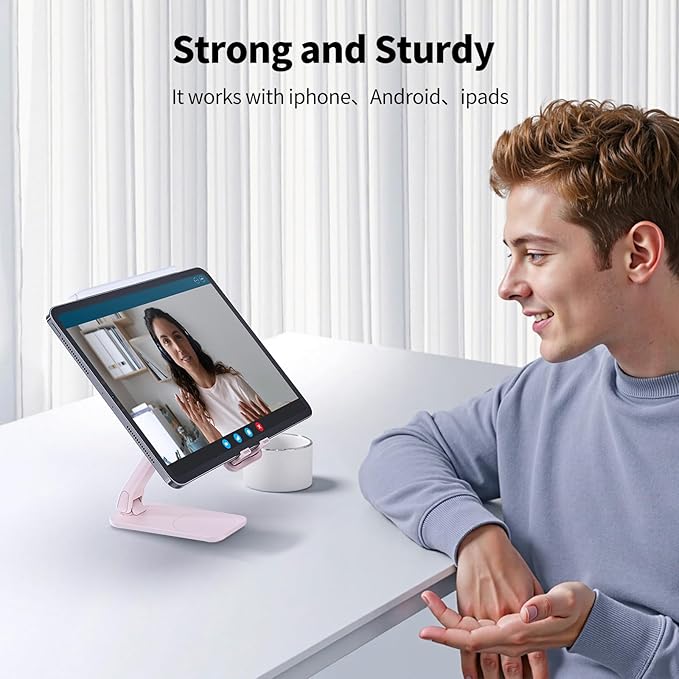 iWALK Magnetic Cell Phone Stand for Desk, Angle and Height Adjustable Mobile Phone Holder, Foldable Magnet Stand for iPhone 16 15 14 13 12 Pro Max and iPad, Cell Phone Holder for Samsung Galaxy, Pink