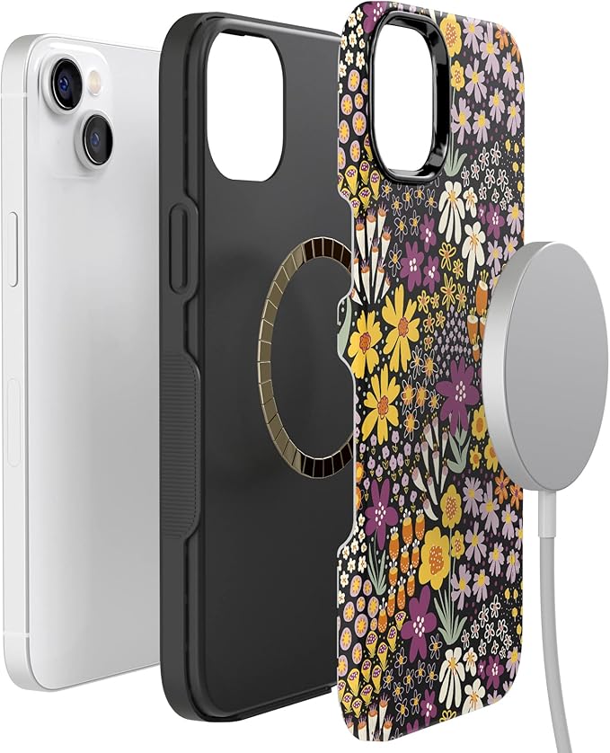 Casely iPhone 14 Case | Falling for You | Plum Floral | Compatible with MagSafe | Bold Protective Design