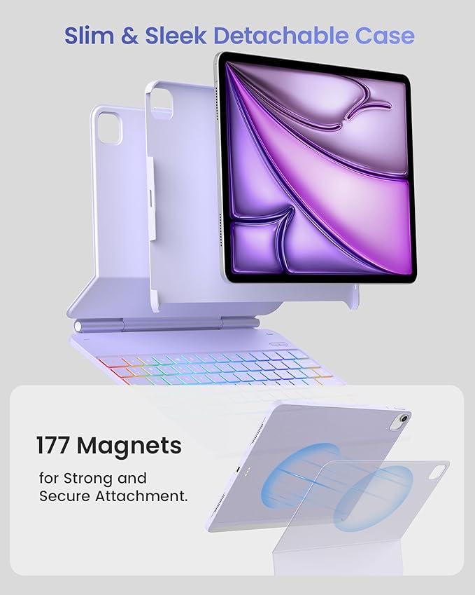 typecase Edge+ Keyboard Case for iPad Air 13-inch(M3 2025 / M2 2024),Ultra-Slim Detachable Case,Portrait & Typing Modes,Built-in Trackpad,11-Color Backlight,Magnetic Stand,Pencil Holder,Light Purple