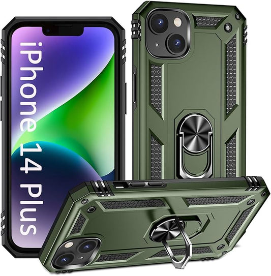 ADDIT Phone Case for iPhone 14 Plus Case,with Kickstand Ring,Adjustable Stand,Military Grade,Heavy Duty Protection,Shockproof,Anti-Fingerprint,Support Magnet Car Mount,ArmyGreen