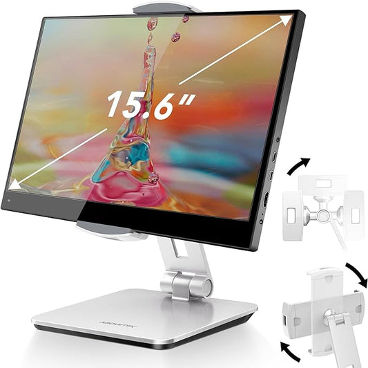 AboveTEK Business Kiosk Aluminum Tablet iPad Stand, 360° Swivel Tablet & Phone Holders for Any 4"-15.6" Display Tablets/Cell Phones/Portable Monitor, Sturdy for Store POS Office (Silver)