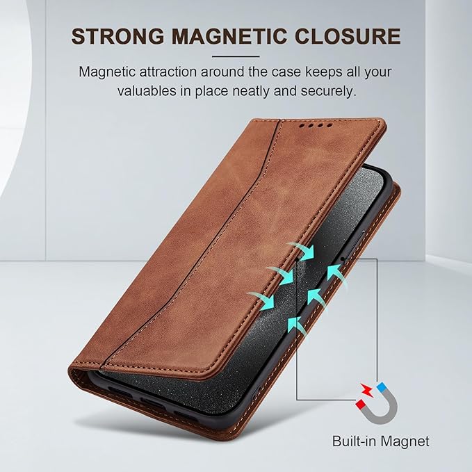 Jasonyu Flip Wallet Case for iPhone 15 Pro Max,Leather Magnetic Folio Cover with Card Holder,Kickstand - TPU Shockproof Durable Protective Phone Case,Brown