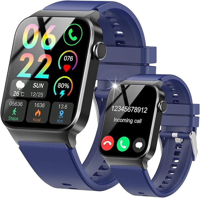 Smart Watch for Men Women Bluetooth Call, 1.85" HD Screen Smartwatch with Heart Rate/Sleep Monitor, 110+ Sport Modes Activity Trackers IP68 Waterproof, Fitness Watch Android iOS, Deep Blue