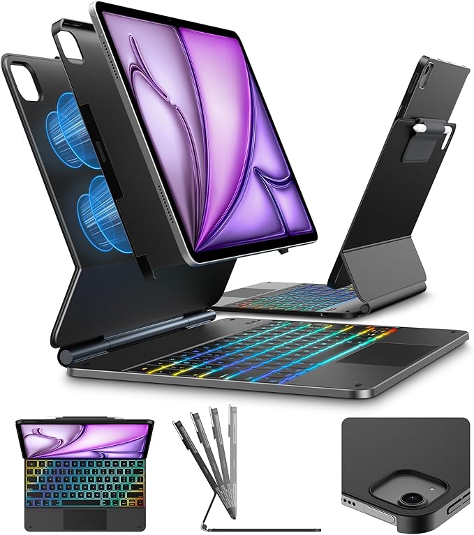 typecase Edge+ Keyboard Case for iPad Air 13-inch (M3 2025 / M2 2024),Ultra-Slim Detachable Back Case,Portrait & Typing Modes, Built-in Trackpad,11-Color Backlight, Magnetic Stand, Pencil Holder,Black