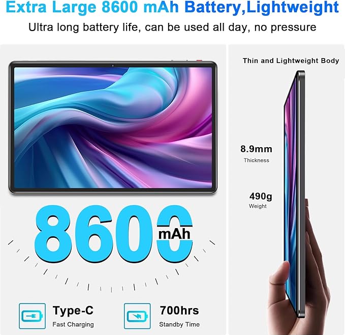 Tablet Android 11 inch Latest with 16GB+256GB+1TB Expand, 8600mAh, Support, Octa-Core 2.0 GHz, 5G WiFi, Dual Camera, Bluetooth 5.0, HD Screen Tablet with Keyboard and Mouse - Grey