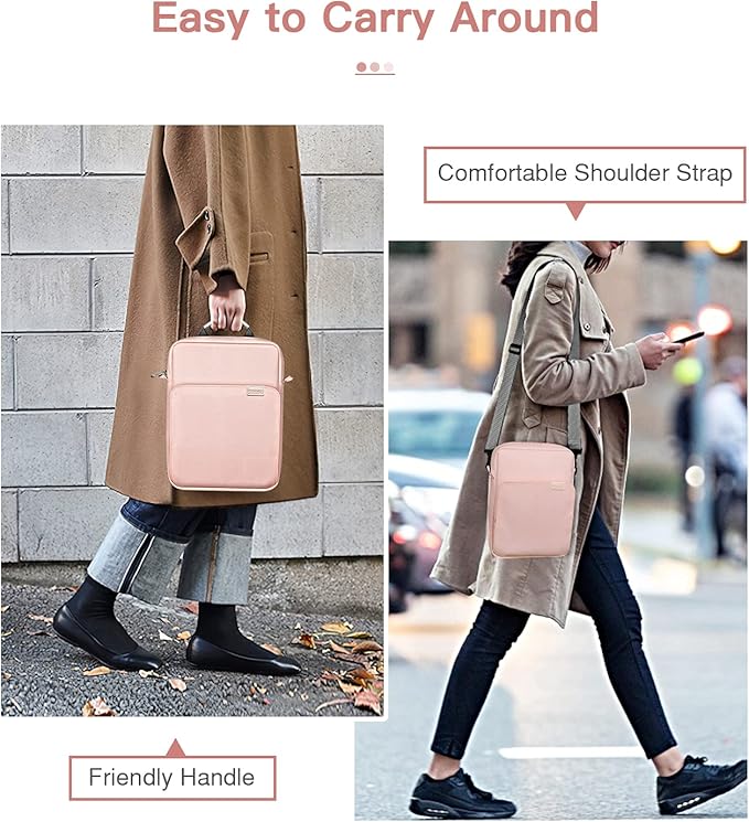 MoKo 9-11 Inch Tablet Sleeve Bag Handle Carrying Case with Shoulder Strap Fits New 11-inch iPad Pro M4/iPad Air M2, iPad 10th 10.9, iPad 9/8/7th 10.2, iPad Air 5/4th 10.9, Tab S8/S9 11, Pink