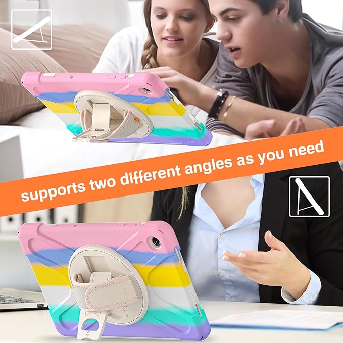 TSQQST Case for A9+ Plus 11" 2023 for Kids Girls with Screen Protector Stand&Hand Shoulder Strap | Rugged Protective Case for A9 Plus Tablet SM-X210/X216/X218-Rainbow Pink