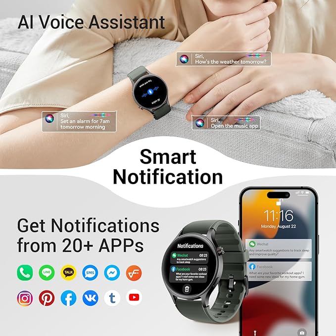 Fitpolo Smart Watch for Men Women,1.3" AMOLED Touchscreen Fitness Tracker, Make/Answer Calls, Heart Rate SpO2 Monitor, IP68 Waterproof, Sleep & Activity Tracking Smartwatch for Android Phones iPhone