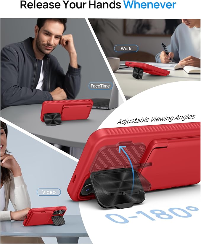 for Samsung Galaxy S25 FE Wallet Case with Card Holder & Camera Lens Cover Stand, Military Grade Drop Protection Shockproof Rugged Stand Protective Phone Case for S25 FE 6.7" 2025, Red