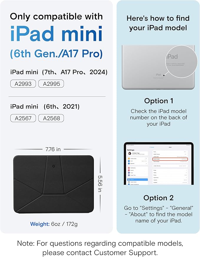 MOFT Dynamic Folio Case for iPad mini 7 A17 Pro (2024), iPad mini 6 (2021), Silm Magnetic Stand Case with 20+ Viewing Angles, Auto Wake/Sleep, Ultra Thin, Jet Black