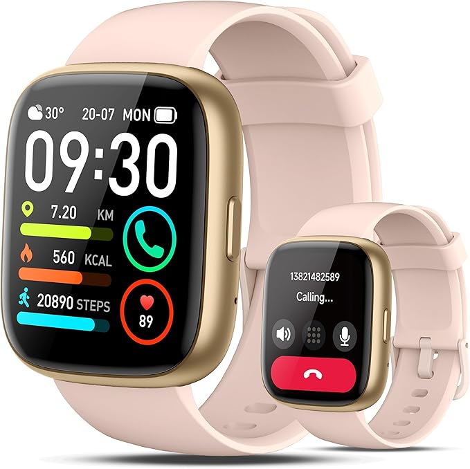 Smart Watch with Alexa Built-in, 1.83" HD Touchscreen Fitness Tracker with Bluetooth Calling, Fitness Watch with Heart Rate/Sleep Monitor/120+ Sports, IP68 Waterproof Smartwatch for Android iOS, Pink