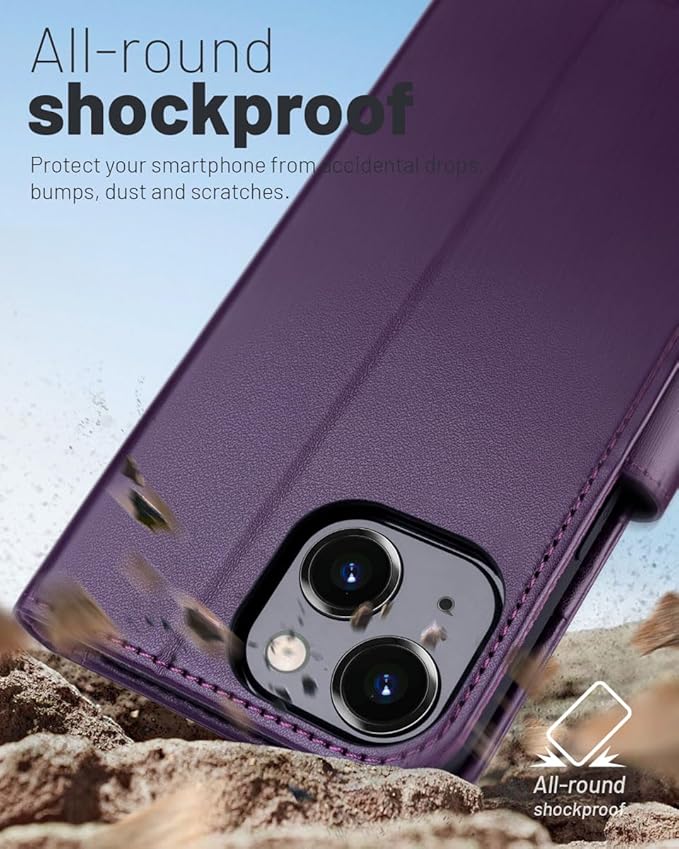 OCASE Compatible with iPhone 14 Wallet Case, PU Leather Flip Folio Case with Card Holders RFID Blocking Kickstand [Shockproof TPU Inner Shell] Phone Cover 6.1 Inch 2022 (Dark Purple)