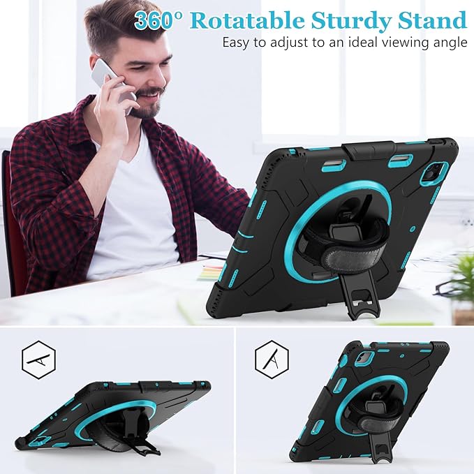 Case for iPad Pro 12.9 2022/2021/ 2020/2018: Cover for iPad Pro 12.9 6th/ 5th/ 4th/ 3rd Generation with Screen Protector- Stand- Pencil Holder- Handle- Shoulder Strap Mint Green