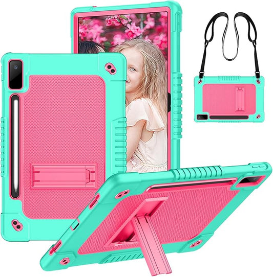 for Lenovo Tab P12 Case,for Lenovo Tab P12 12.7 Inch Tablet Case,Heavy Duty Kids Shockproof with Kickstand Shoulder Strap Cover for Lenovo Tab P12 2023/2024/Xiaoxin Pad Pro (Green+Pink)
