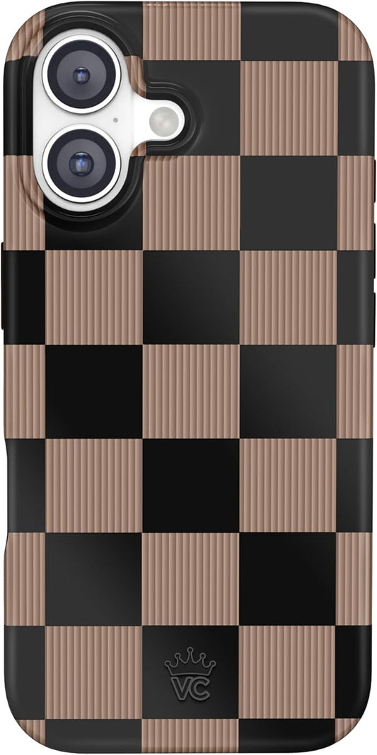 VELVET CAVIAR Case for iPhone 17 | Compatible with MagSafe | 10ft Drop Tested | Protective Designer Cases | Mocha Vibe Checkered
