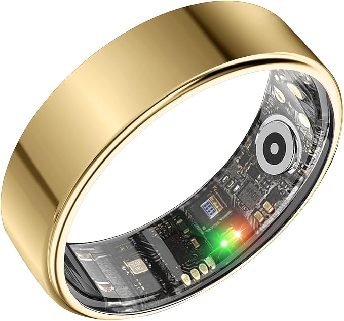 BENIO Ring Gen 2 Smart Ring, Step/Sleep/Blood Oxygen/Heart Rate Tracker for Women Men, Higher Waterproof Rating 5ATM Fitness Tracker,No Subscription Fee,for iPhone and Android (Size 8, Gold)
