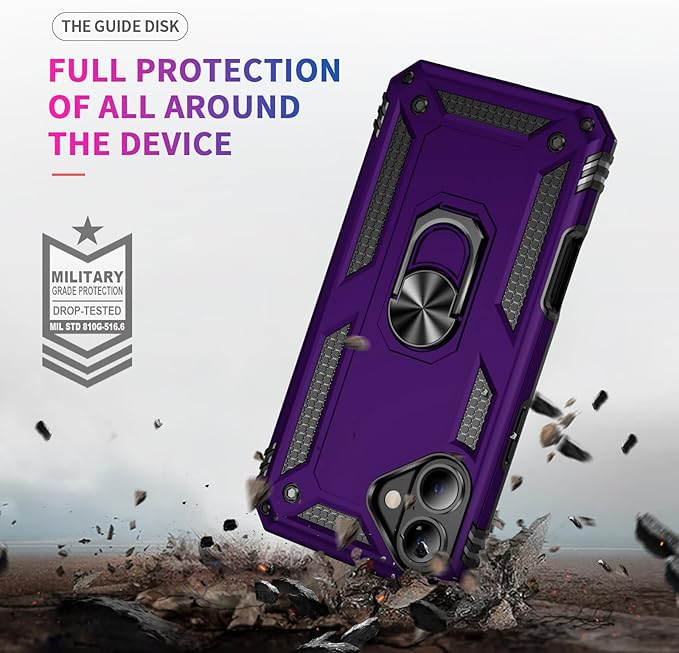 ADDIT Compatible with iPhone 17 Case with Tempered Glass Screen Protector, Adjustable Kickstand Ring, Military-Grade Heavy Duty Protection, Shockproof, Anti-Fingerprint,Purple
