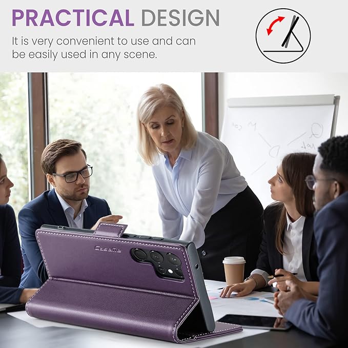 Case for Samsung Galaxy S23 Ultra Wallet Case, RFID Blocking PU Leather Flip Folio Cover Card Holder Kickstand Shockproof Phone Case Compatible with Samsung Galaxy S23 Ultra, Purple