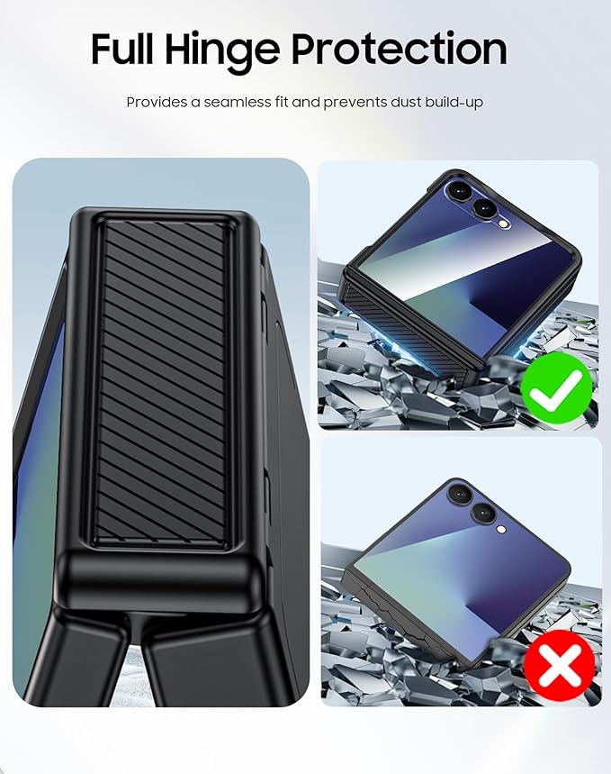 CENMASO for Samsung Galaxy Z Flip 7 Case with Card Holder [RFID Blocking] & Hinge Protection & HD Screen Protector, Rugged Anti-Scratch Full-Body Shockproof Phone Case for Z Flip 7-Black