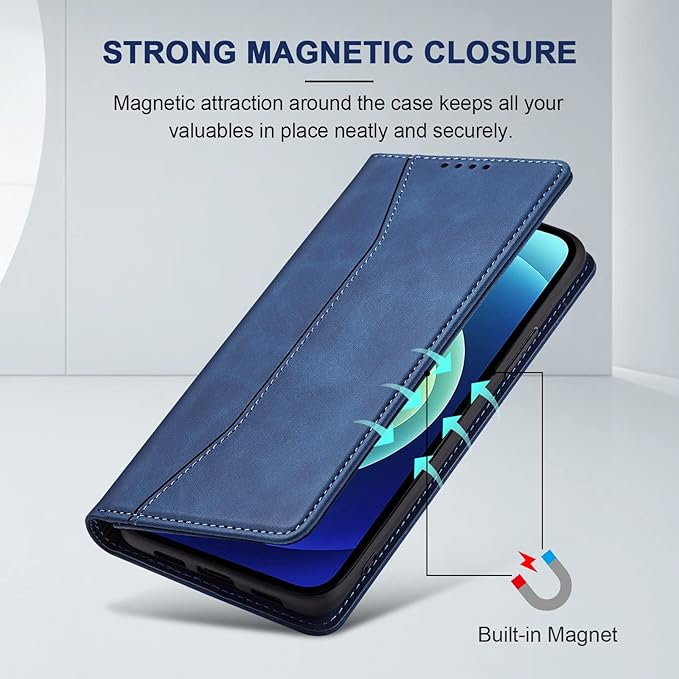 Jasonyu Flip Wallet Case for iPhone 12/12 Pro,Leather Magnetic Folio Cover with Card Holder,Kickstand - TPU Shockproof Durable Protective Phone Case,Blue
