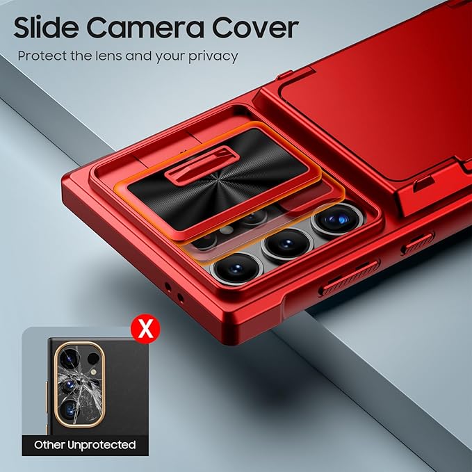 for Samsung Galaxy S24 Ultra Wallet Case with RFID Blocking Card Holder, Camera Cover and Kickstand, Full Body Shockproof Wallet Case for S24 Ultra 6.8Inch 2024 for Women Men-Red(Upgraded)