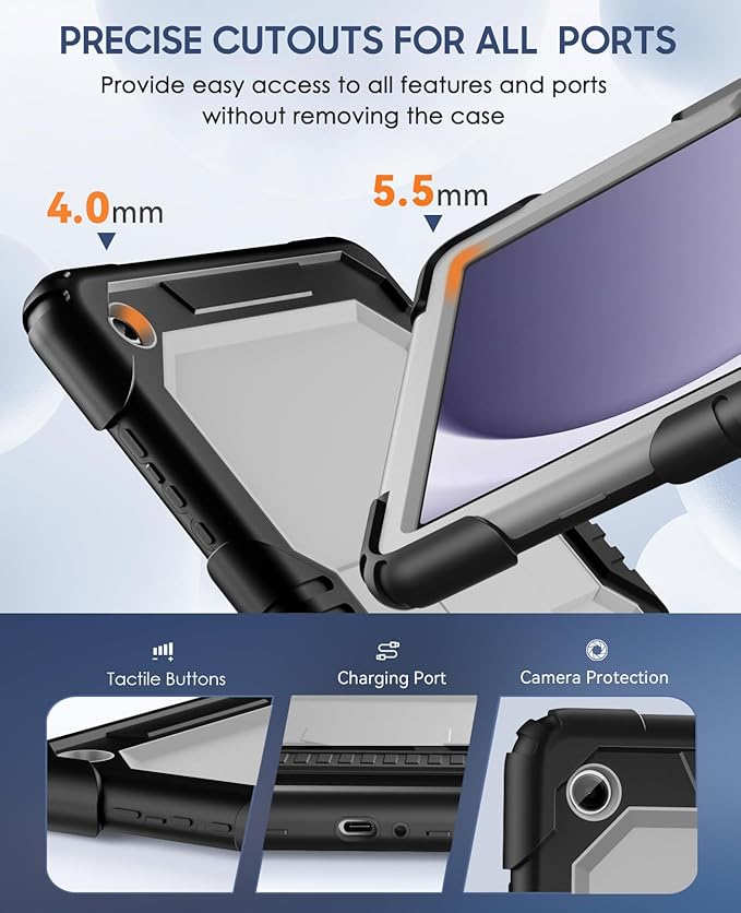 OKP Case for New Samsung Galaxy Tab A9+/ A9 Plus 11 Inch 2023 (SM-X210/X216/X218), Heavy Duty Shockproof Rugged 11" Galaxy A9+ Tablet Protective Cover with Kickstand for Kids Boys Girls, Black+Gary