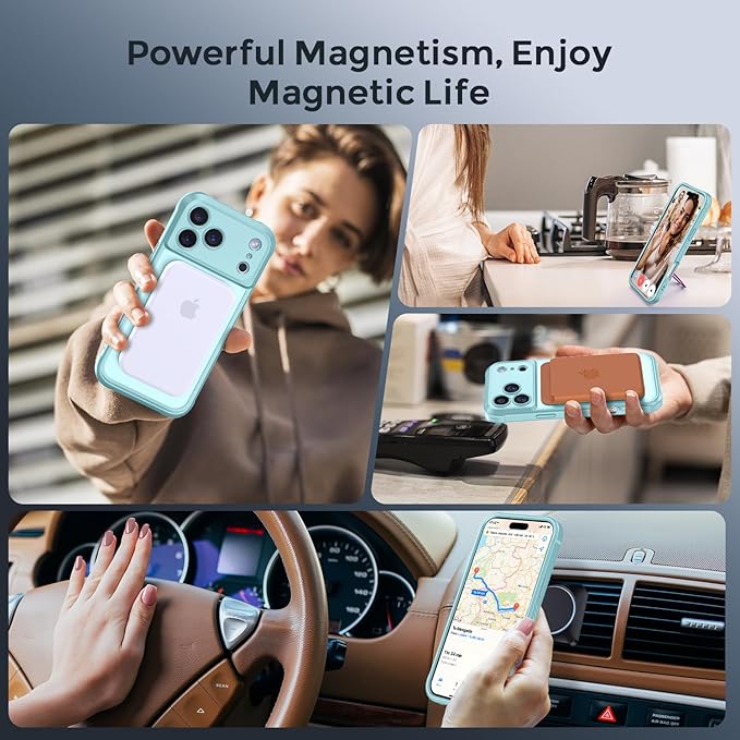 MOCCA Compatible with iPhone 17 Pro Max Case with Magnetic Invisible Stand [Full Camera Protection] [Compatible with Magsafe] Military Drop Shockproof Translucent Matte Phone Case Cover 6.9",Blue