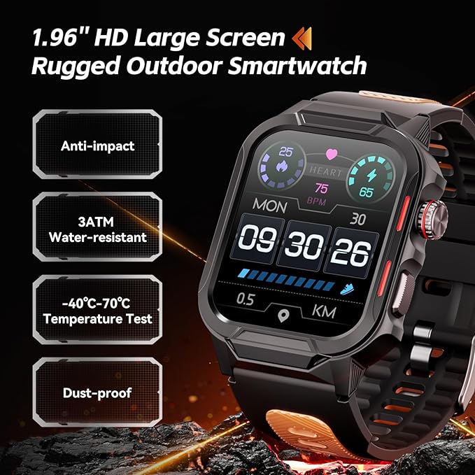 Smart Watches for Men (Answer/Make Calls), 1.96" Fitness Smart Watch with Heart Rate/Blood Oxygen/Sleep Monitor/100+ Sport Modes, 3ATM Waterproof Smartwatch Mens Watches for Android and iPhone