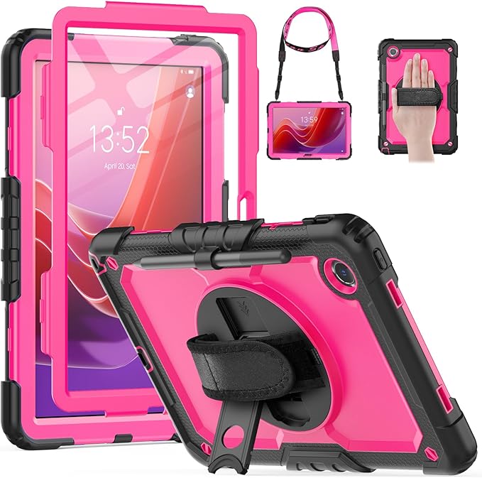 HXCASEAC Case for Lenovo Tab M11/K11 LTE 11’’ with Screen Protector/Pen Holder/Rotating Hand Strap/Stand, Protective M11 Tablet Case (TB-330FU/TB-330XU) Cover 2024, Rose