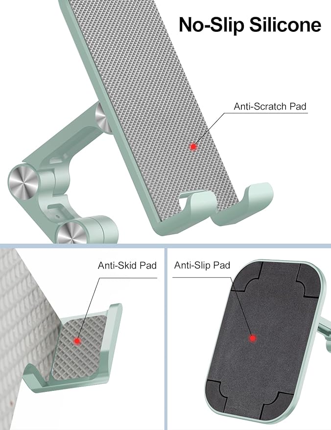 OCYCLONE Phone Stand, Adjustable Height and Angle Foldable Cell Phone Stand Holder for Desk, Taller iPhone Stand Compatible with 4.7"-13" Smartphones iPad Tablet, Light Green