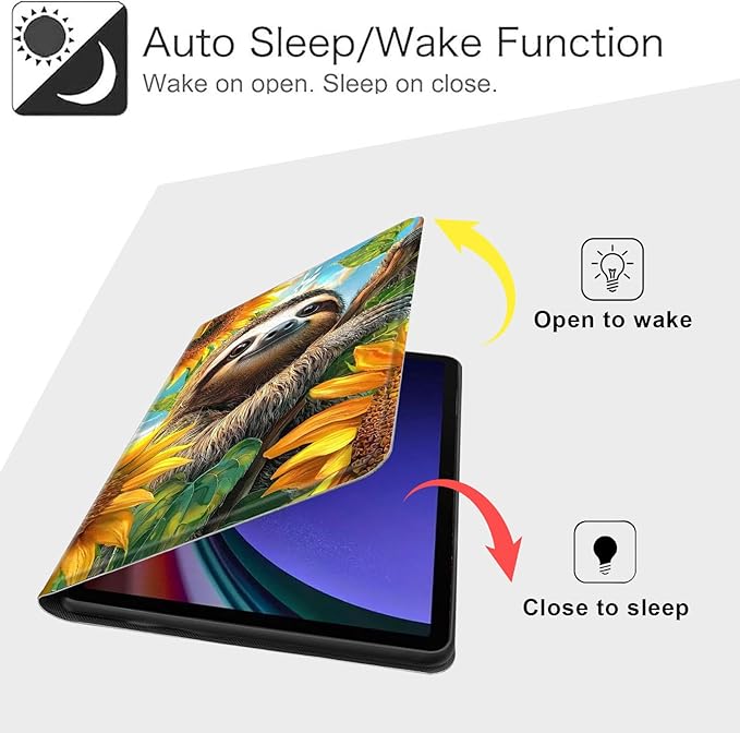 Case for Samsung Galaxy Tab S10 FE/ S9 FE 5G 10.9 Inch/Tab S9 11 Inch, Slim PU Leather Stand Cover with Auto Wake/Sleep, Multi-Angle Viewing & Shockproof, Cute Sloth