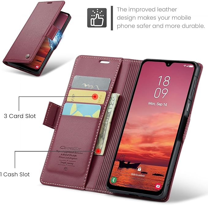 for Samsung Galaxy A26 5G Case, Premium PU Leather Wallet Case Flip Cover with [RFID Blocking][Card Holder][Stand Function] Shockproof Protective for Samsung Galaxy A26, Red