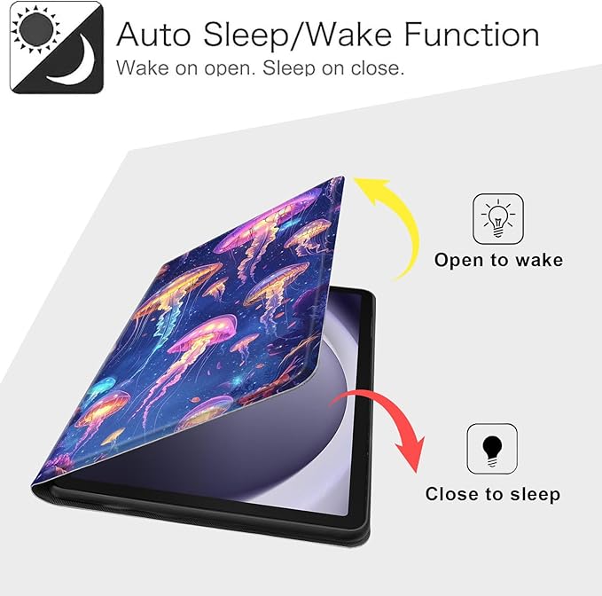 Case for Samsung Galaxy Tab A9 8.7-Inch 2023, Slim PU Leather Stand Cover with Auto Wake/Sleep, Multi-Angle Viewing & Shockproof, Glowing Jellyf