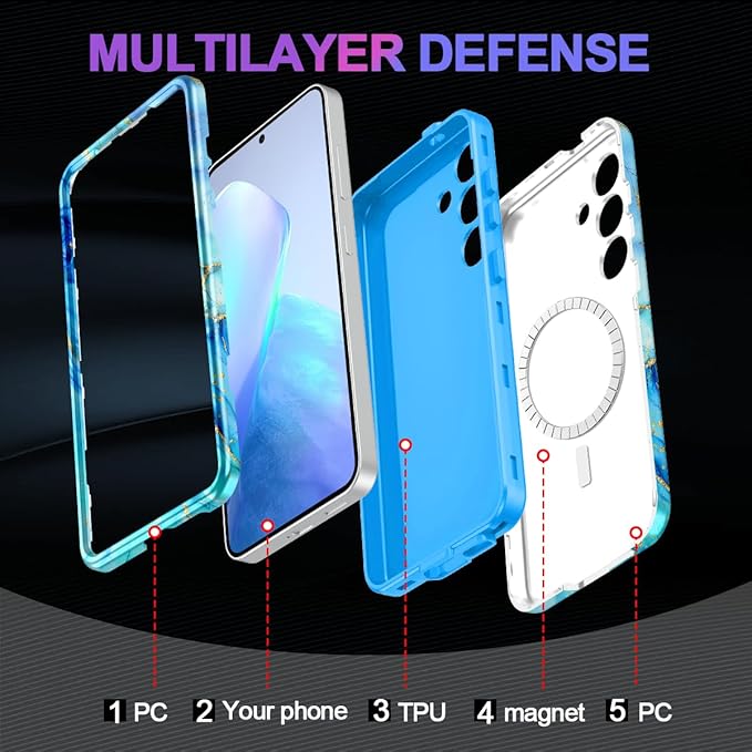 Casetego for Galaxy S25 Case,Compatible with MagSafe,[Military Grade Drop Test] Full Body Protection Slim Shockproof Rugged Marble Women Case for Samsung Galaxy S25 6.2 inch,Light Blue