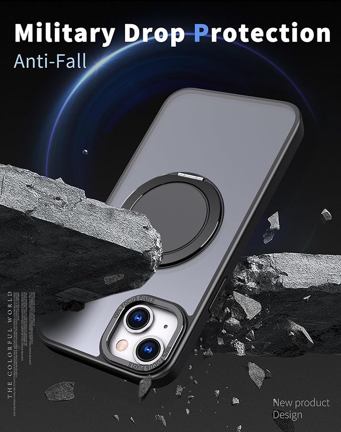 Magnetic Stand Case for iPhone 13/14 [with 2 Tempered Glass Film] [360° Rotation Magnetic Stand] [Compatible with Magsafe] Military-Grade Drop Protection Case, Black