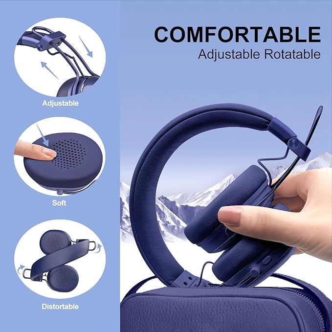 Wireless Bluetooth On-Ear Headphones:with Active Noise Cancellation - Hi Res Sound Up to 55H Battery Life, Lightweight, Comfortable, Foldable Design