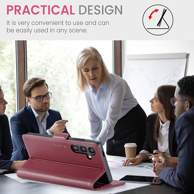 for Samsung Galaxy S24 FE Case, Premium PU Leather Wallet Case Flip Cover with [RFID Blocking][Card Holder][Stand Function] Shockproof Protective for Samsung Galaxy S24 FE, Red