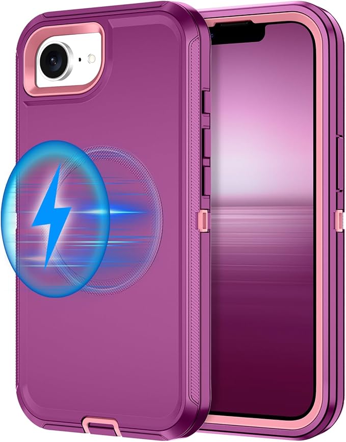 for iPhone 16e Case [Compatible with MagSafe] Shockproof 3-Layer Full Body Protection [Without Screen Protector] Rugged Heavy Duty Cover Case for Apple iPhone 16e 6.1" 2025,Purple/Pink
