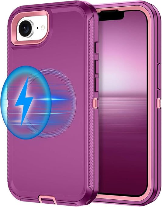 for iPhone 16e Case [Compatible with MagSafe] Shockproof 3-Layer Full Body Protection [Without Screen Protector] Rugged Heavy Duty Cover Case for Apple iPhone 16e 6.1" 2025,Purple/Pink