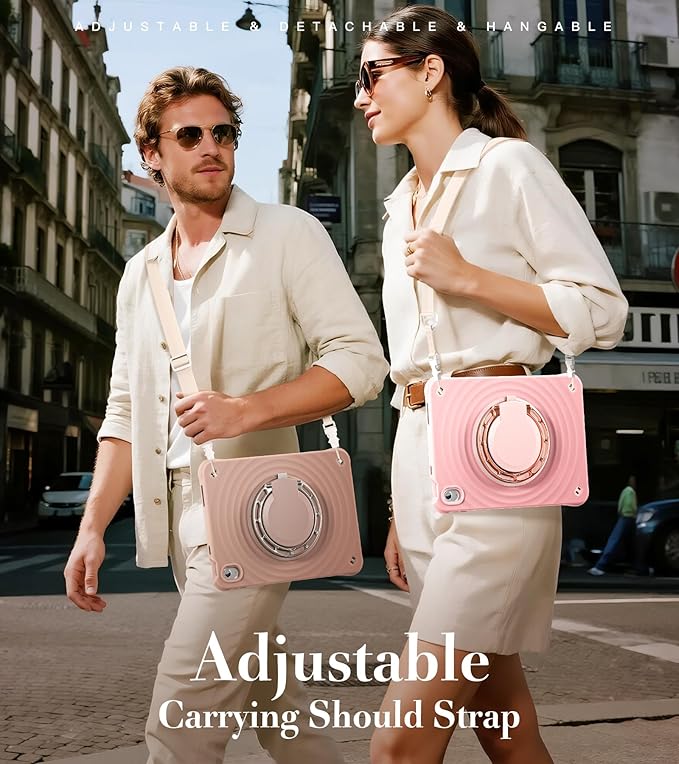 BRAECN Ripple Case for iPad (A16)11th/10th Generation 11/10.9 inch 2025/2022 Zinc Alloy Handle Ring Stand Protective Heavy Duty Screen Protector 360°Rotating 180°Folding Shoulder Strap Full-Body Cover